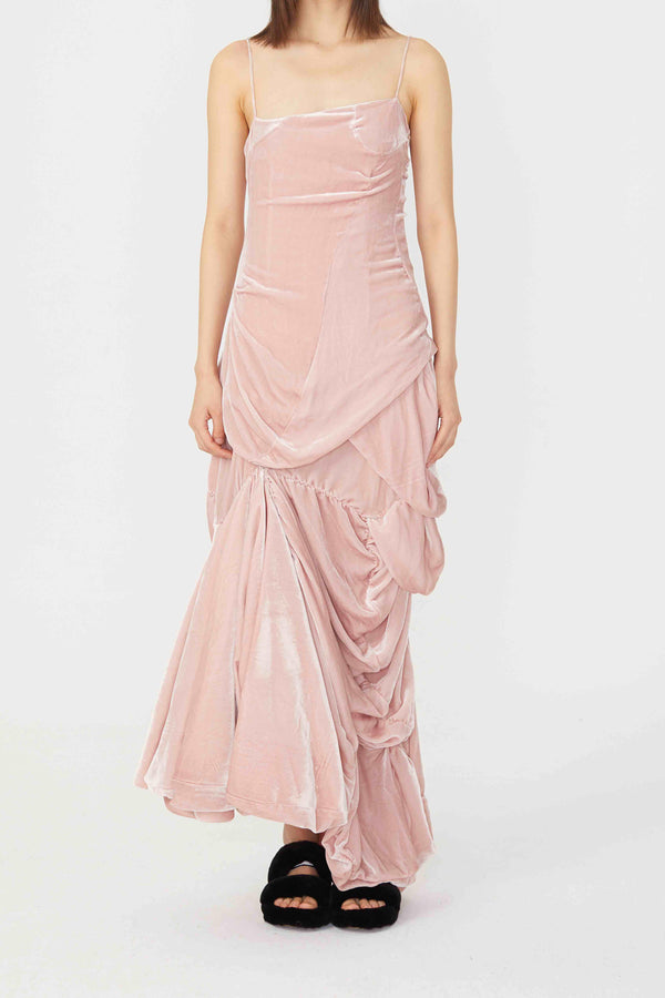 CAROLINE HU draped velvet dress AW21PKD14S